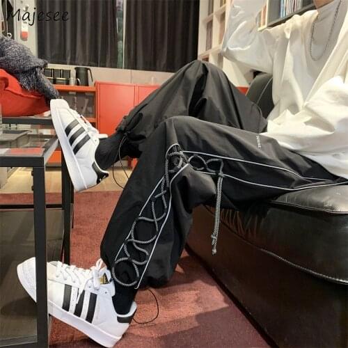 Casual Pants Men Streetwear Design Drawstring Teens High Street Tie Feet Wide-leg Trousers Loose Male Jogger Korean Fashion Ins