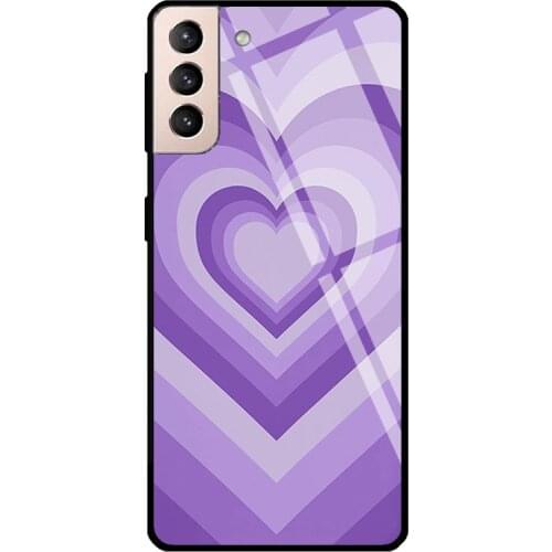 Purple Love Heart Groovy Coffee Latte Tempered Glass Case For Samsung Galaxy S21 Ultra Note 20 S8 S9 S10 Note 10 Plus S20 FE
