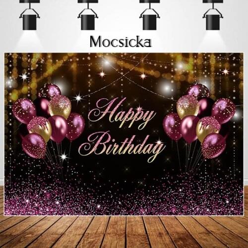 Mocsicka Happy Birthday Backdrop Flash Red Balloon And Pink Dots Birthday Party Decor Banner Customize Birthday Photo Background