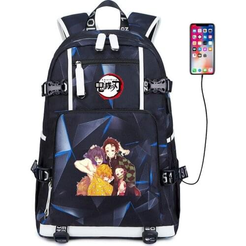 Demon Slayer: Kimetsu no Yaiba Cosplay Oxford USB Charging Port School Shoulder Bag Teentage Laptop Travel Backpack