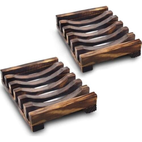 2pcs Soap Dish Holder Bathroom Wooden Soap Box Sink Deck Bathtub Shower Dish Rectangular Hand Craft