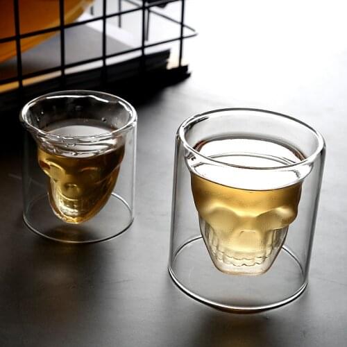 2-16PCS 25ML skull cup Double transparent glass beer whiskey vodka wine water champagne cocktail wine glasses Coffee milk mugs