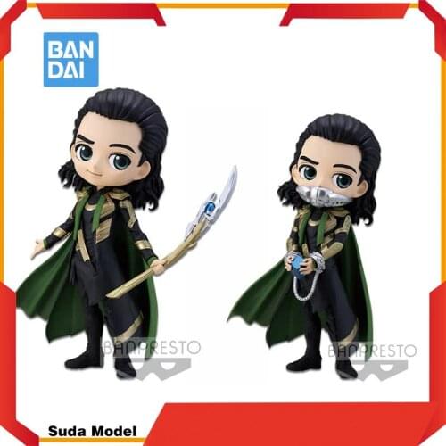 Orignal Bandai Banpresto Q Posket Marvel Loki The God of Lies Wears Locks Anime Doll Action Figure Model Toys Gift Pvc Ver.2