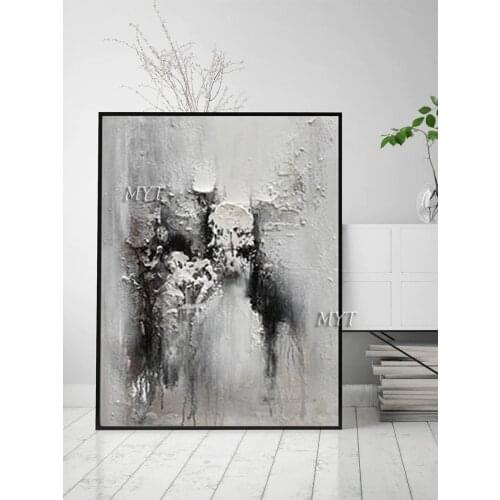 Handmade knife painting, living room mural, black and white abstract painting white picture art on canvas