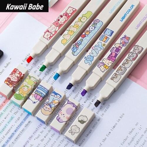 Kawaii Cute Gel Pens 6pcs Morandi Highlighter Creative Quick Drying Cap Neutral Pens Korean Stationery School Office Supplies