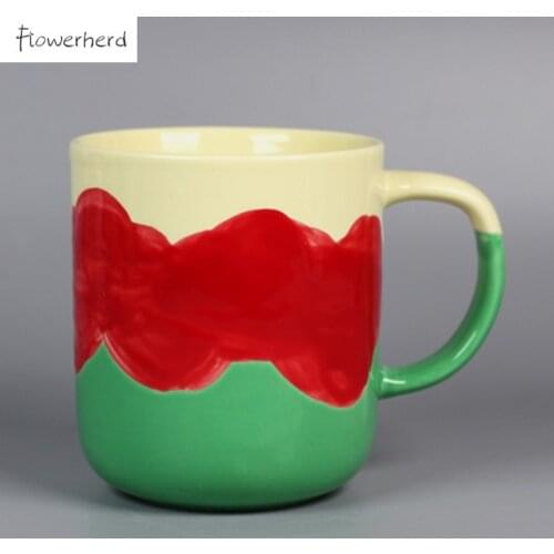 Large Capacity Hand-painted Ceramic Mug Coffee Mug Coffee Cup Three-color Water Cup Household Drinking Breakfast Cup Milk Cup
