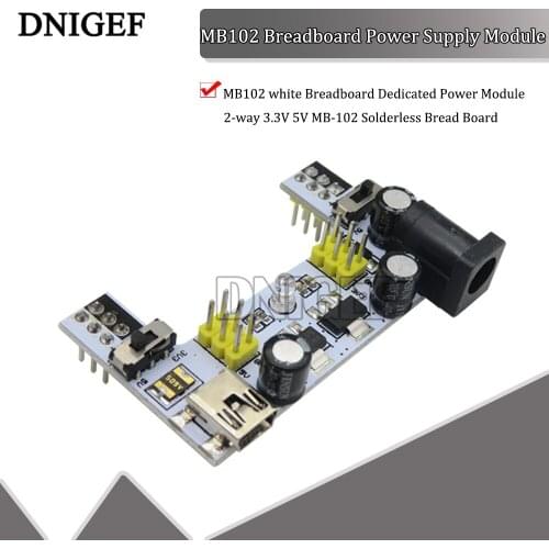 DNIGEF MB102 Breadboard Power Supply Module White DC 7-12V 2 Channel Board For Arduino Diy Kit