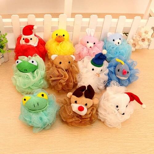 Cute Animal Bear Frog Dog Kids Children Shower Bath Mesh Sponge Puff Ball Toy Set