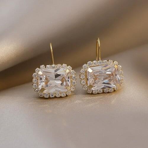 Fashion design geometric squareencrusted crystal hook simple personality tide earrings student temperament earrings