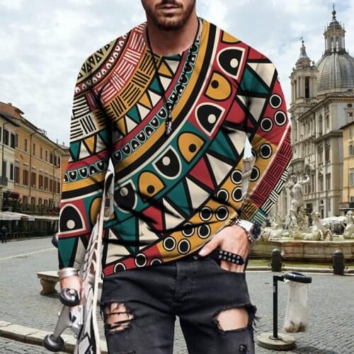 Spot 2021 new mens and womens T-shirt retro printing 3D printing round neck long sleeve street trend