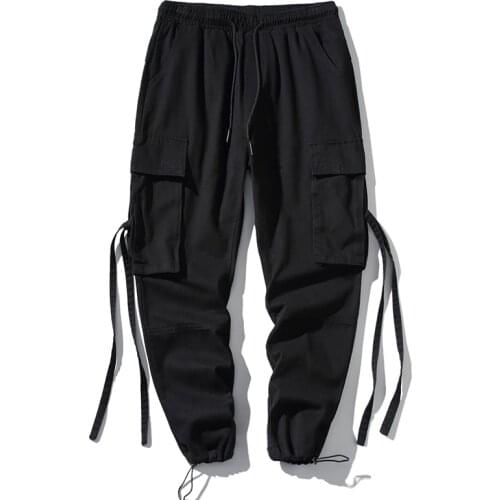 2020 Mens Multi Pockets Cargo Harem Pants Hip Hop Sweatpants Black Track Pants Joggers Trousers Harajuku Men Pants