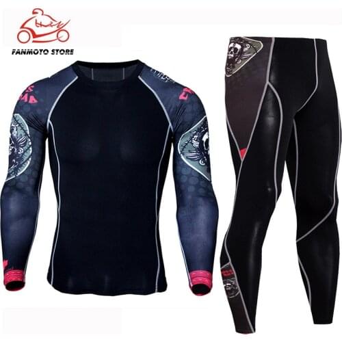 Men motorbike set Motorcycle tops +Pants Quick Dry Sport Suit Running T-shirt Set Breathable Tight Long Tops & Pants for Summer
