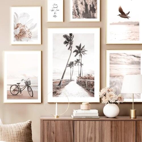 Sea Seagull Reed Flower Coconut Tree Wall Art Canvas Painting Nordic Posters And Prints Wall Pictures For Living Room Home Decor