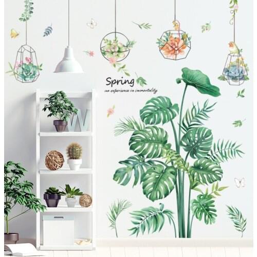 Green Leaves Wall Stickers PVC Waterproof Wall Decals Self-adhesive Removable Wallpaper for Living room Bedroom Study Home Decor