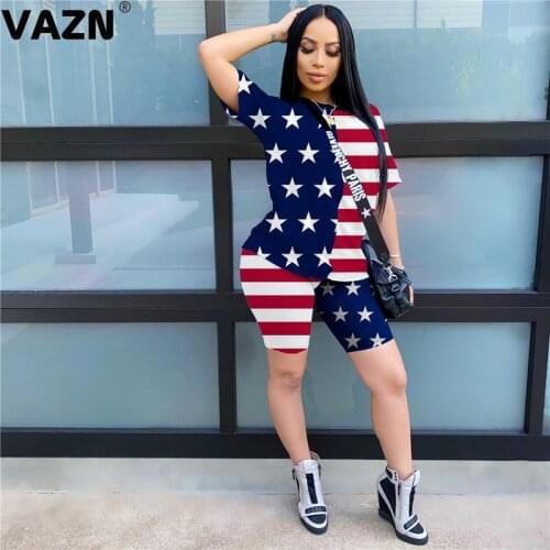 VAZN 2020 New Shinny Chic Ladies Slim Elegant Female Tracksuit Female Summer Matching Sets O-neck Sets