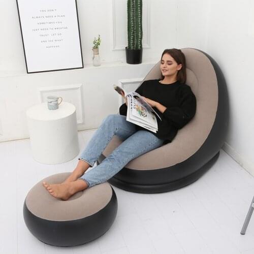 New flocking inflatable sofa lazy sofa bed with footstool outdoor foldable portable recliner European style