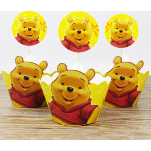 Disney Anime Winnie The Pooh Baking Cupcakes Card 12rim+12Insert Festival Paper Cake Decoration Boy Girls Cartoon Party Supplies