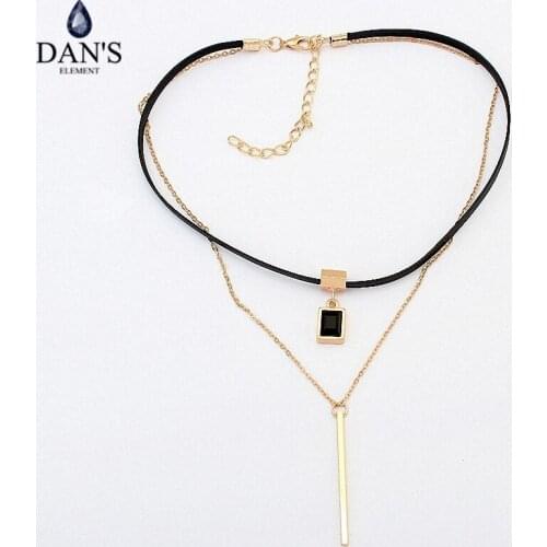 DANS ELEMENT New Fashion Retro Geometric star Pendant Collar Double chains leather simple choker necklace for women girl 122778