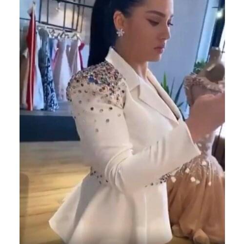 Eelgant Moda V Neck Beaded Crystals Long Sleeve Sheath Prom Dresses