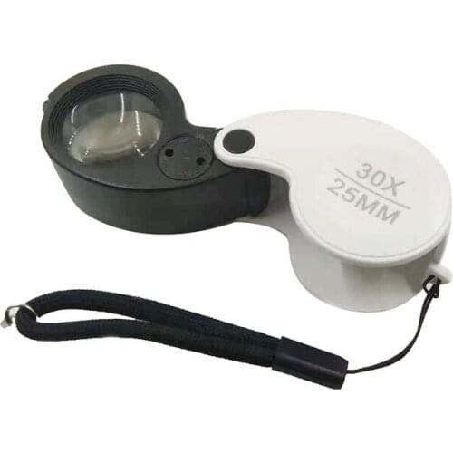 Portable handheld 30X highdefinition highmagnification jewelry jade stamp identification with LED light folding magnifying glass