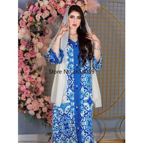 Ramadan Eid Dubai Abaya Jalabiya Kaftan Muslim Women Long Sleeve Loose Dress Robe Islamic Middle East Arabic Clothing