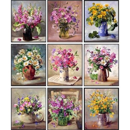 Counted Cross Stitch Kits Needlework Embroidery - 14 ct Aida DMC Color DIY Arts Handmade Home Decor - Summer Flowers in Vase