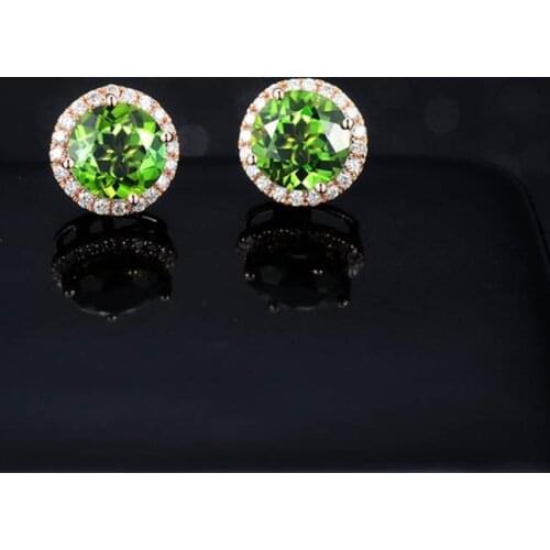 BLACK ANGEL 925 Silver Classic Round Luxury Emerald Green Tourmaline Gemstone Stud Earrings For Women Wedding Gift Jewelry