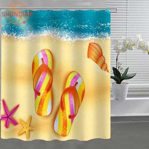 Beach and slippers Shower Curtain Eco-friendly Modern Fabric polyester Custom Shower curtain Home Decor H331K60CM