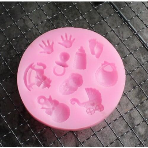 Baby Shower Party stroller hand bottle Trojan Shape 3D fondant cake silicone mold kitchen candy cupcake decoration tools