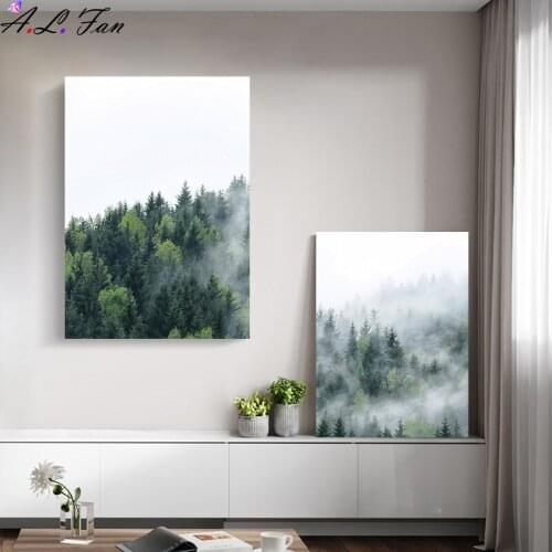 Nordic forest decor lanscape wall art canvas poster and print decorative frames for living room home decor