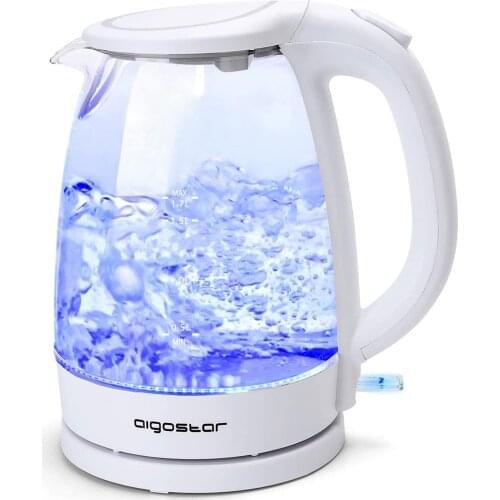Aigostar Eve 30GON - Glass Water Kettle with LED Lighting , 2200 Watts, 1.7 Liter, Boil-dry Protection, BPA Free, White. Exclusive Design
