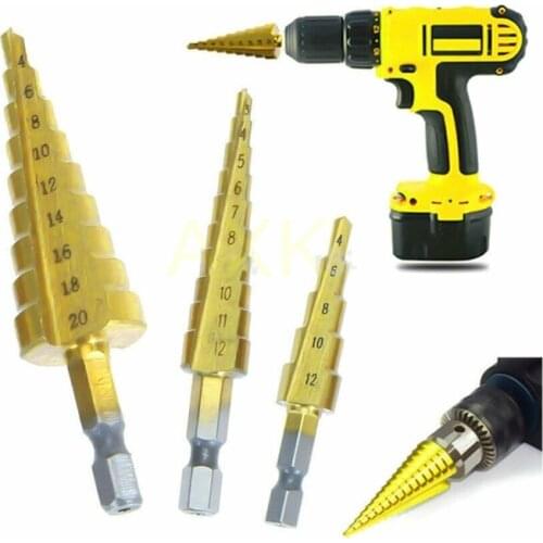 HSS Titanium Coated Step Drill Bit 3-12 4-12 4-20 4-32 Drilling Power Tools Metal High Speed Steel Wood Hole Cutter Cone Drill