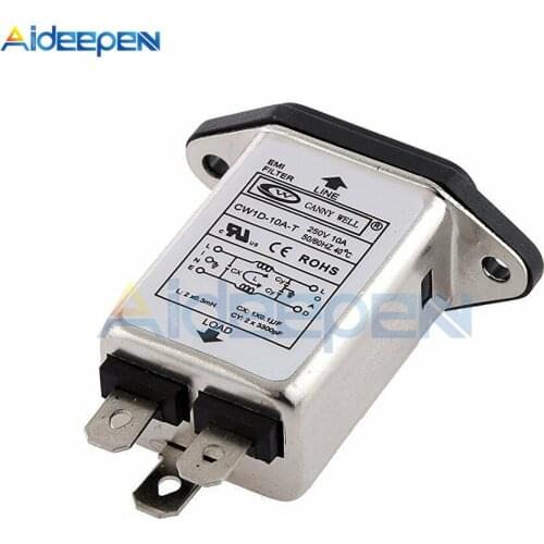 AC 115V-250V 10A 50/60Hz T-socket IEC Socket Panel Mount Power Line EMI RFI Filter CW1D-10A-T Suppressor Power Line Noise Filter