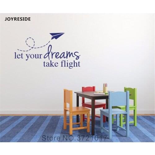 JOYRESIDE Quote Let Your Dreams Take Flight Wall Decal Vinyl Sticker Nursery Decor For Kids Airplane Decoration Mural XY186