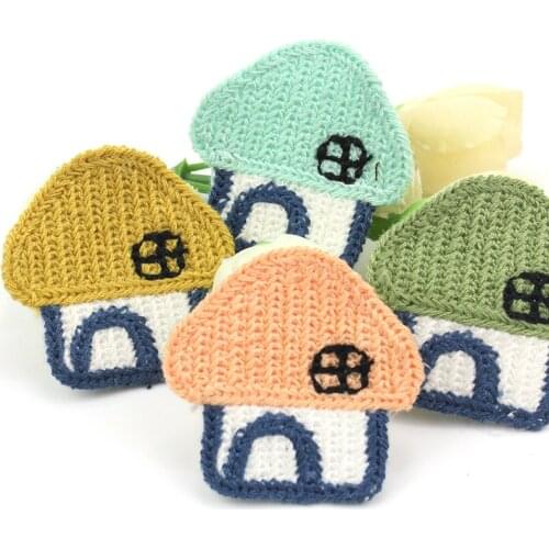 24Pcs 3.3cm Woolen Yarn Embroidery House Patches For Clothing Handmade Headwear Stick Appliques Hairpin Decor Crafts Accessories