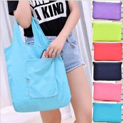 New Fashion printing foldable green shopping bag Tote Folding pouch handbags Convenient Large-capacity storage bags qo366
