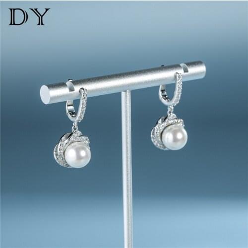 DY 925 Sterling Silver Earring White Freshwater Pearl And Cubic Zirconia Stud Push-Back Earring For Female Classic Fine Jewelry