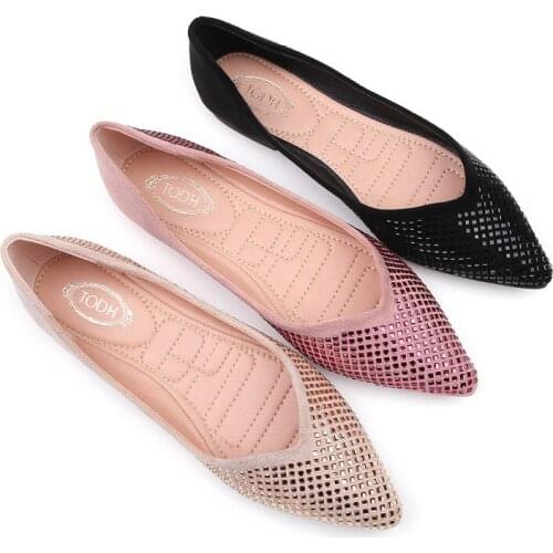 High-end Pointed Suede Flat Shoes Women Shoes Girl Large Size Beautiful Rhinestone Shoes Spring Summer Autumn Wearable