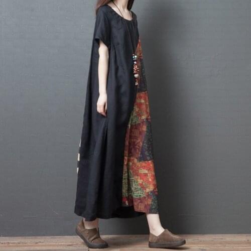 Women Summer Dress 2021 Plus Size Vintage Loose Long Dress Cotton Linen Short Sleeve Stylish Woman Dresses Vestidos Robe 12320