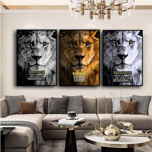 Animal Art Wild Lions Motivational Wall Art Posters Prints Modern Canvas Painting Wall Pictures for Office Bedroom Cuadros Decor