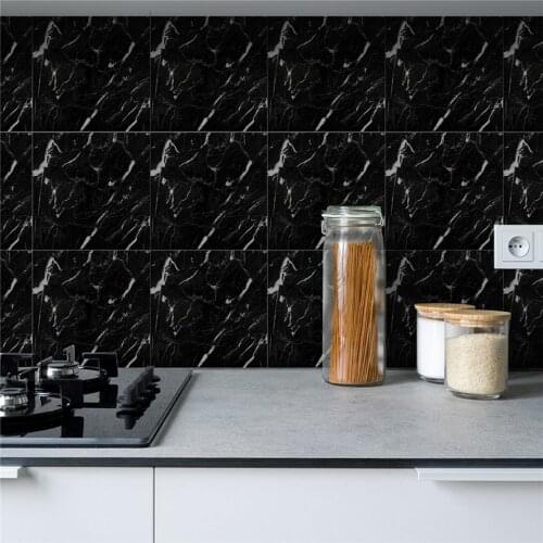 15cm/20cm Black White Marble Bathroom Floor Decor Sticker Kitchen Wall Countertop Cover Decal Adhesive Waterproof Tile Wallpaper