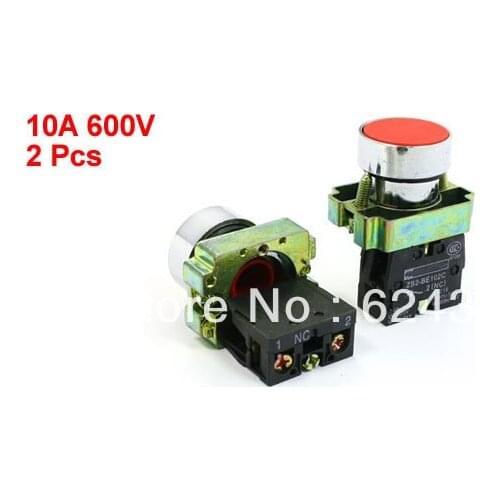 2 Pcs x XB2 Red Momentary Button Pushbutton Switch Panel Mount 22mm 7/8" NC N/C Normally Closed
