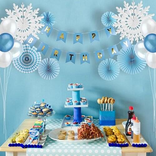24pcs Birthday Decoration Kit Happy Birthday Banner Paper Rosette Snowflake Fans Balloons Boy Baby Shower Kids Birthday Party