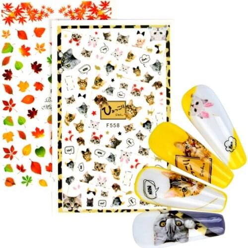 3D Maple Leaf Slider on Nails Cat Sticker Decals Christmas Halloween Design Adhesive Manicure Tips Nail Art Decorations