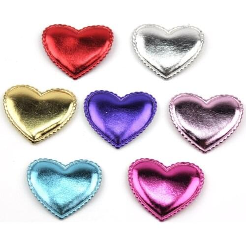 50Pcs 4*4.5cm PU Heart shape Padded Appliques for Baby Headwear Kids Hair Clip Sewing Supplies DIY Craft Decoration wholesale