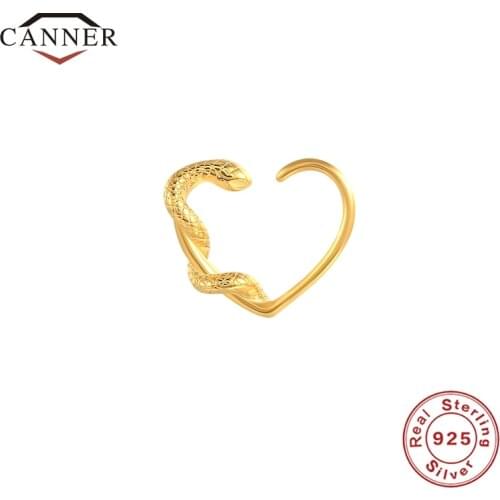 CANNER 1Pc 925 Sterling Silver Creative Personality New Style Snake Heart Earrings Piercing Earring Jewelry Pendientes Kolczyki