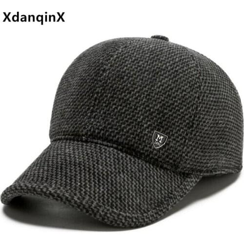 New Winter Mens Cap Thick Warm Earmuffs Hats Cold Proof Thermal Baseball Caps Adjustable Size Casual Sports Cap Snapback Cap