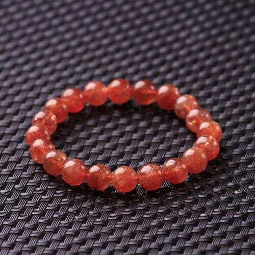 Genuine Natural Ice Gold Strawberry Quartz Orange Sunstone Clear Round Beads Bracelet 9mm Crystal Stretch Women AAAAA