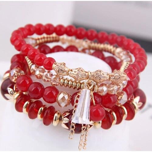 Boho Beaded Charm Bracelets & Bangles For Women Fashion Multilayer Crystal Bracelet Femme Tassel Pendant Bijoux Wrap Jewelry