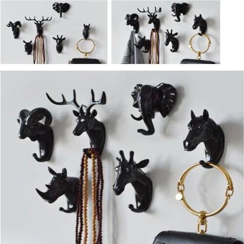 Home decoration hook wall mount rack deer head rhinoceros coat cap hanger hat tote bag resin animal wall hook hook